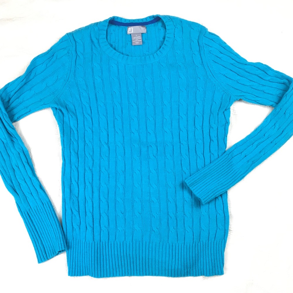 JCP Merino Wool-Blend Long-Sleeve Teal Cable Knit Sweater Large Y2K